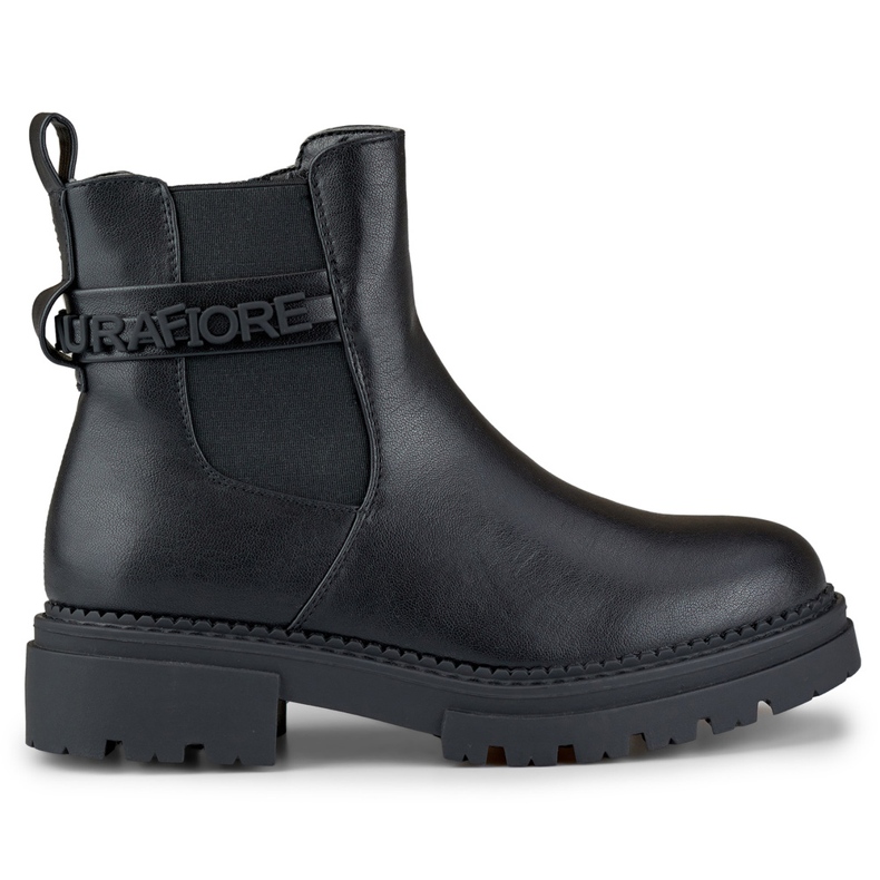 Ladies' black boots made of eco-leather with a decorative inscription