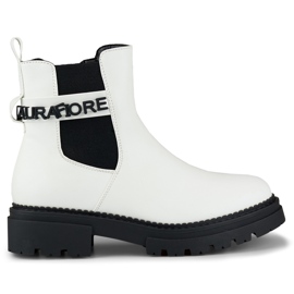 Women's white boots made of eco-leather with a decorative inscription Women's white boots made of eco-leather with a decorative inscription