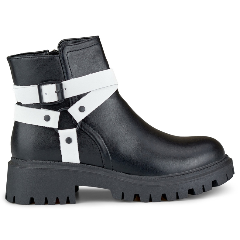 Black women's boots with white Aline decoration