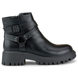 Women's black eco-leather boots with black Aline decoration