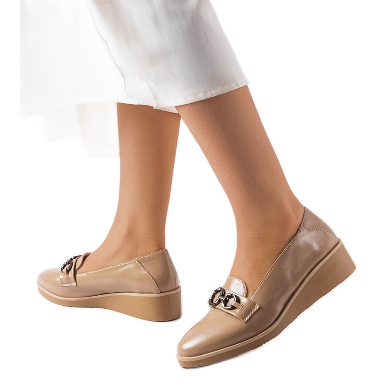 Beige lacquered wedge loafers from Erin Beige lacquered wedge loafers from Erin
