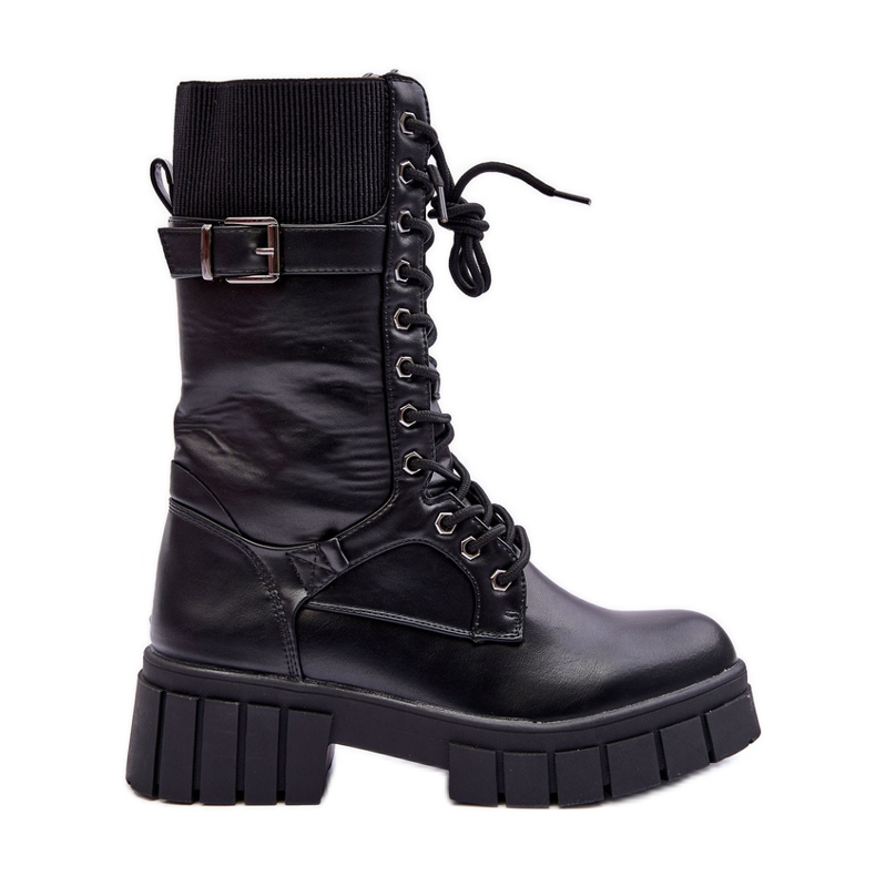Women's Leather High Boots Workers Black Madit