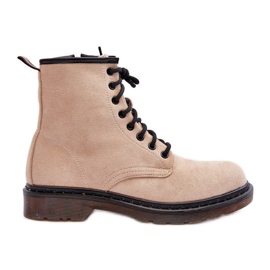 Asteoris Suede Flat Heel Worker Boots Beige