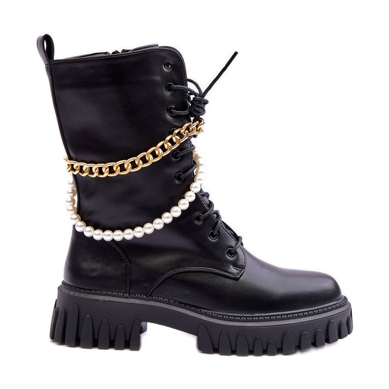 Leather Tall Workers With Chain Black Nameer