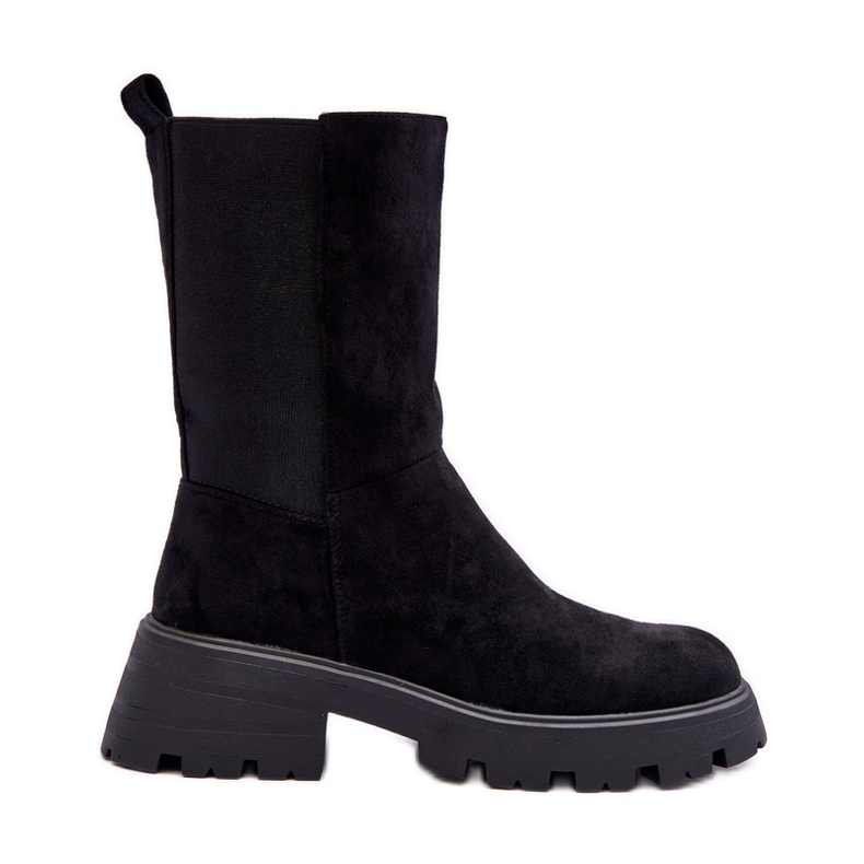 Women's Suede Flat Heel Boots Black Altandros