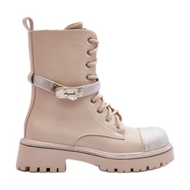 Women's Leather Embellished Worker Boots Beige Totah