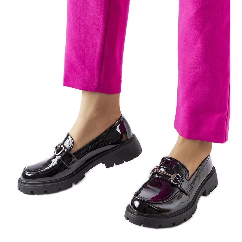 Inna Black patent loafers with Cantú rhinestones