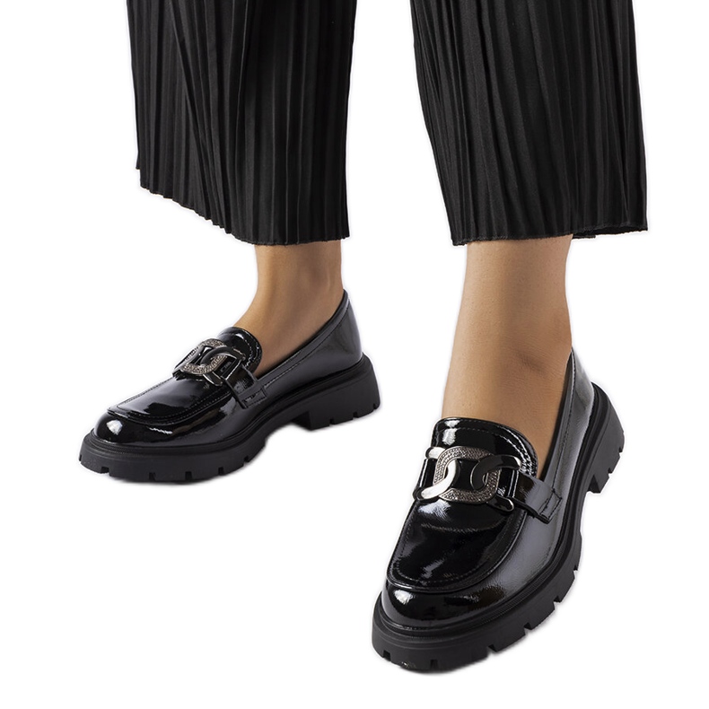 Inna Black patent loafers with rhinestones from Pineda