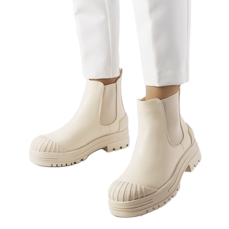 Beige worker boots with rubber inserts from Lange