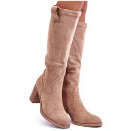 Women's Suede High Heel Boots Beige Khabira Women's Suede High Heel Boots Beige Khabira