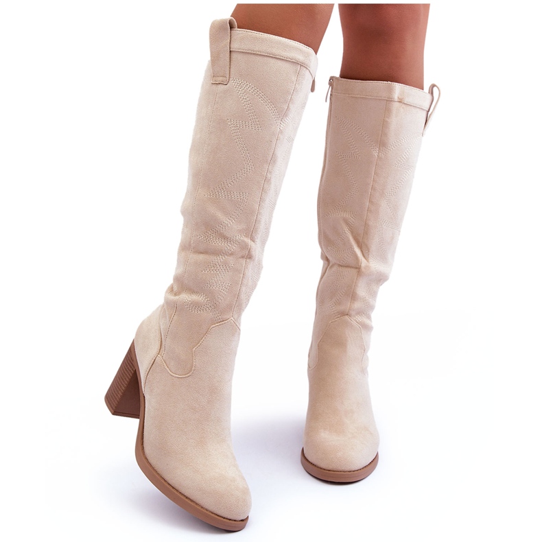 Women's Suede High Heel Boots Light Beige Khabira