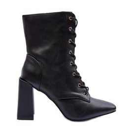 Black Divani Leather Boots On Heel Lace Up