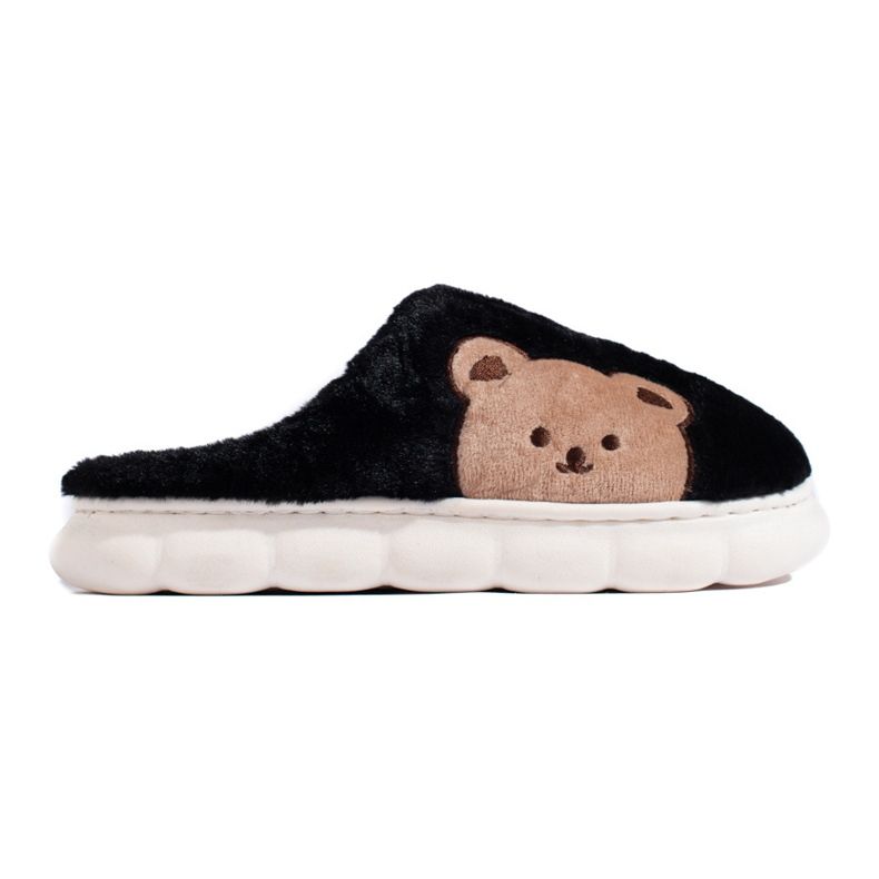 Women's slippers with a teddy bear Shelovet beige black Women's slippers with a teddy bear Shelovet beige black