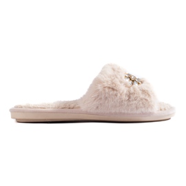 Beige slippers with fur and crystals from Shelovet