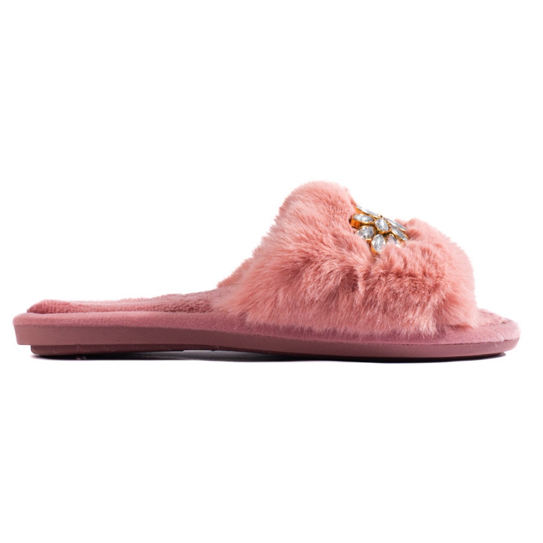 Pink slippers with fur and crystals from Shelovet