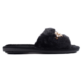 Black slippers with fur and crystals from Shelovet