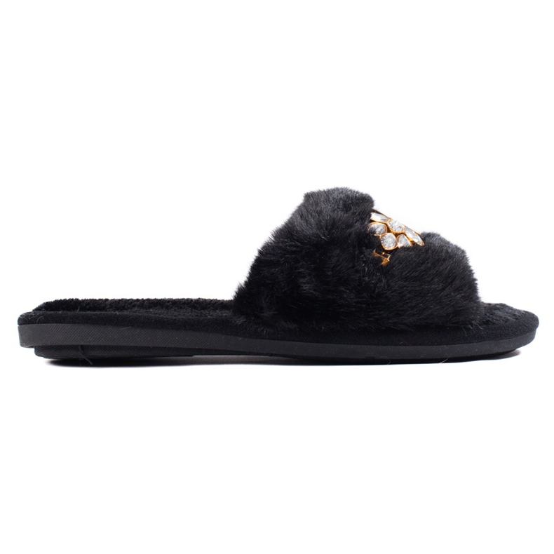 Black slippers with fur and crystals from Shelovet