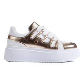 Gold and white high platform sneakers from Shelovet