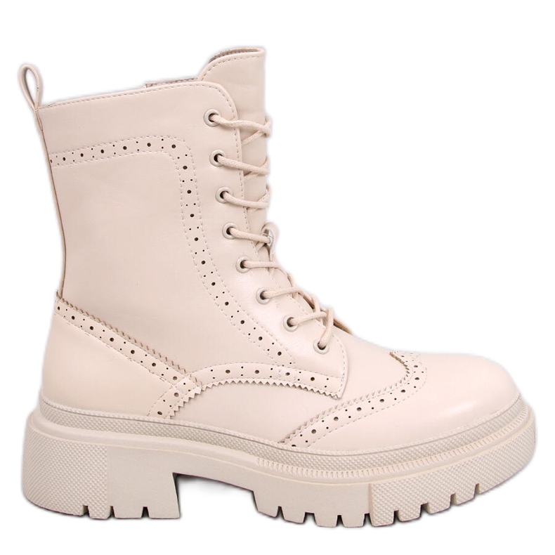 Aubert Beige lace-up boots