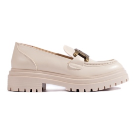 Beige women's moccasins on a thick Shelovet platform