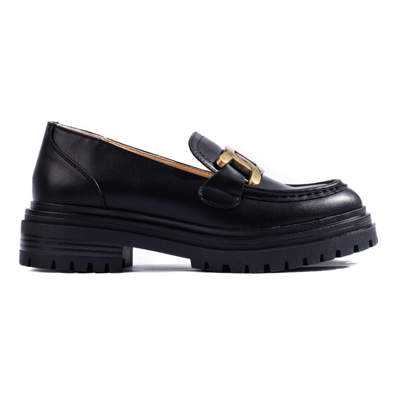 Black women's moccasins on a thick Shelovet platform
