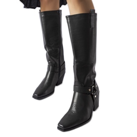 Black cowboy boots on the post