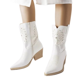 Leopardi white cowboy boots with embellished uppers