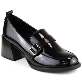 Black lacquered women's shoes with decorative heels Vinceza 58173
