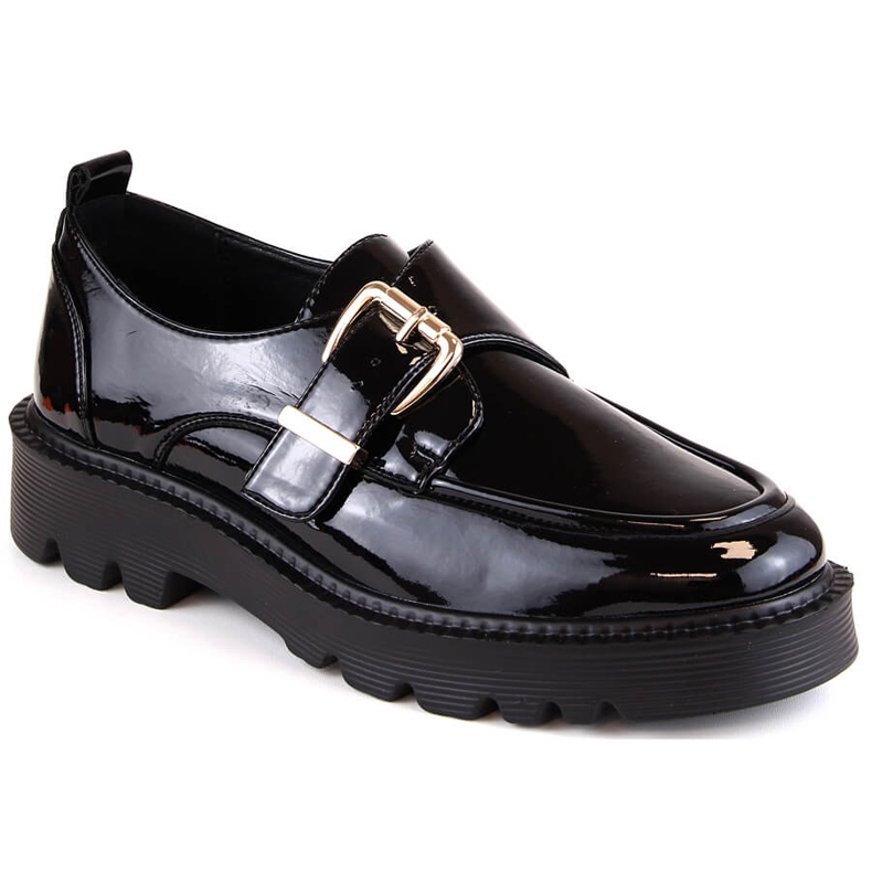 Black lacquered women's shoes with a buckle Vinceza 58184