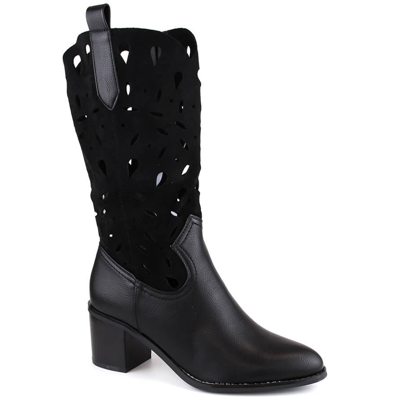 M. DASZYŃSKI Women's warm openwork cowboy boots black M.Daszyński MR2337-3