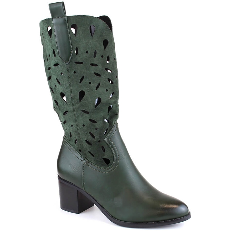 M. DASZYŃSKI Women's warm openwork cowboy boots green M.Daszyński MR2337-3
