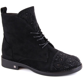 Women's boots with zircons black Potocki SZ12178