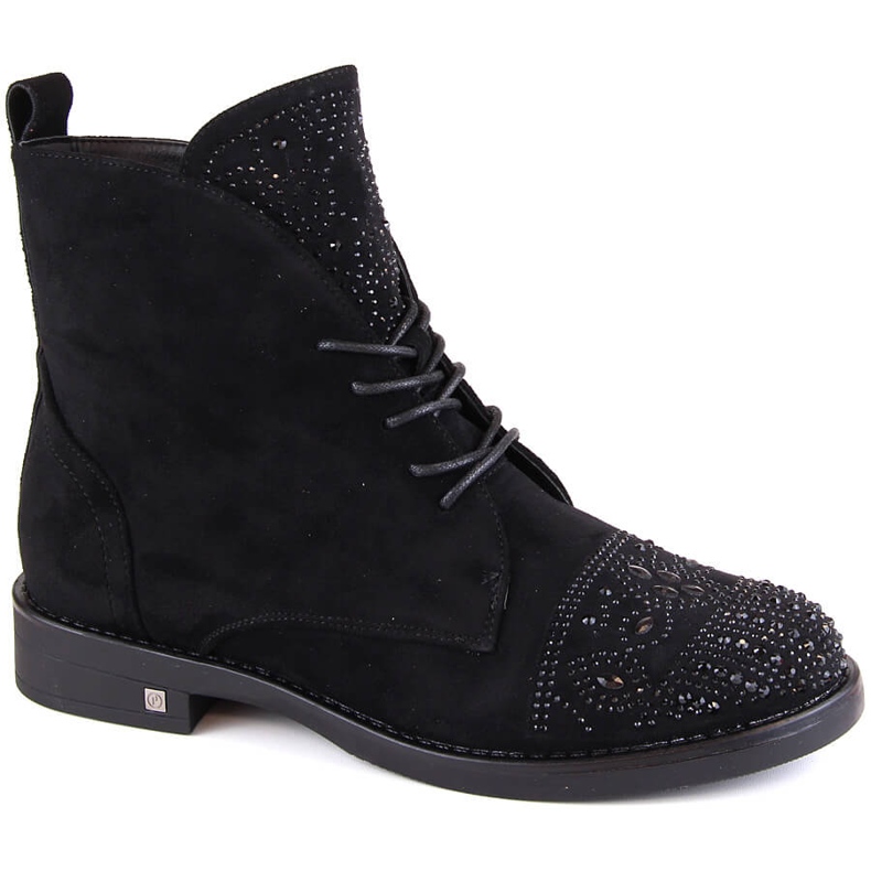 Women's boots with zircons black Potocki SZ12178