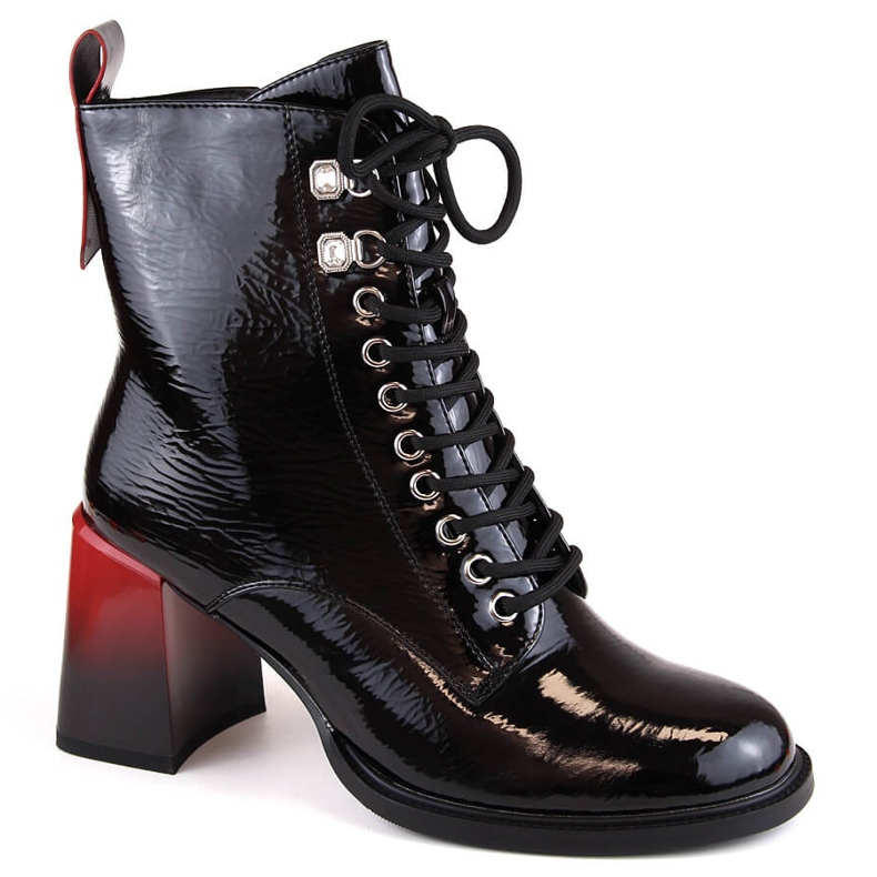 Women's black lacquered high heel boots D&amp;A S.Barski Premium Collection MR870-06