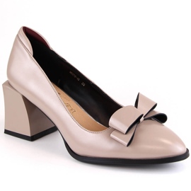Women's high-heeled shoes with a bow beige D&amp;A S.Barski Premium Collection MR870-48
