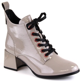 Lacquered taupe women's boots D&amp;A S.Barski Premium Collection MR870-66 beige