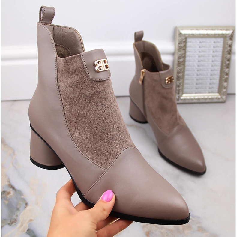 Women's beige high heel boots D&amp;A S.Barski Premium Collection MR870-96