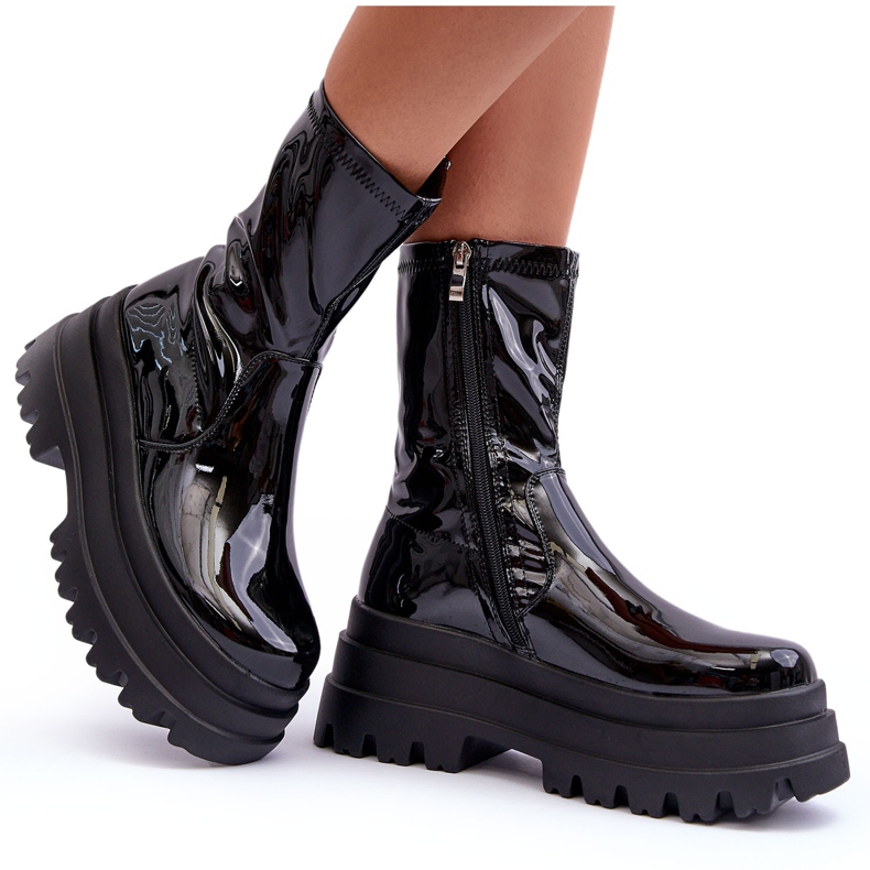 FB2 Lacquered Boots On A Chunky Platform Black Mibrac