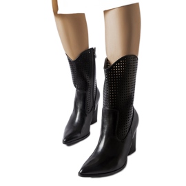 Black openwork cowboy boots from Raiano