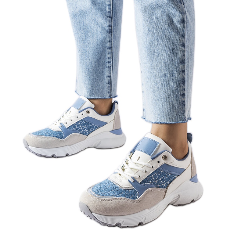 Blue and white shoes with silver detailing from Rio