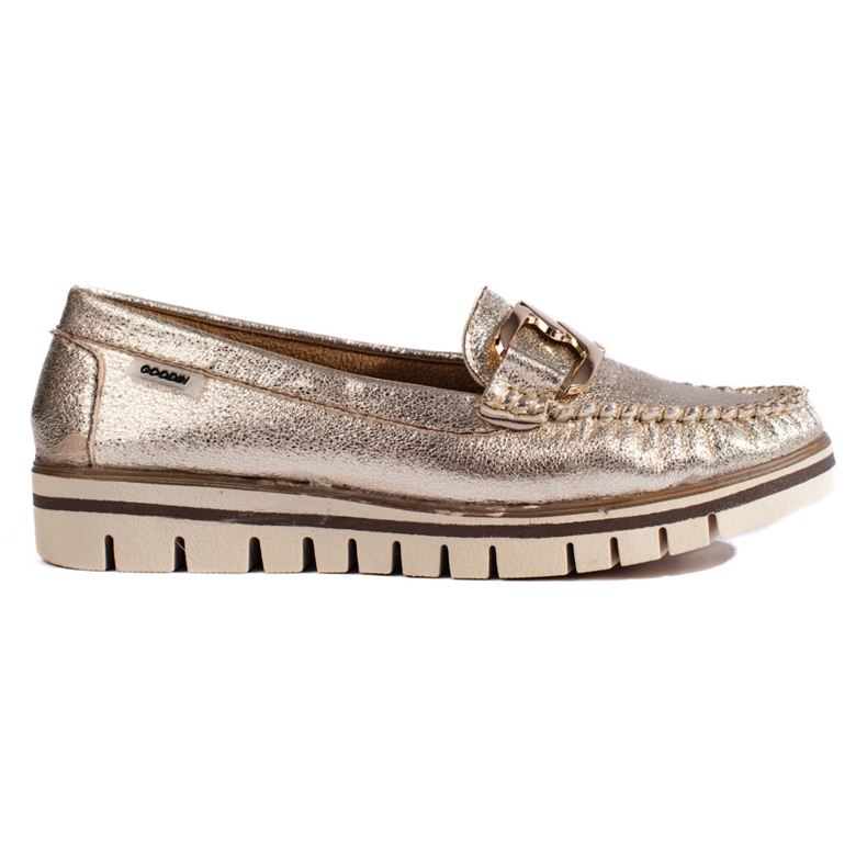 Gold comfortable loafers with Shelovet chain golden