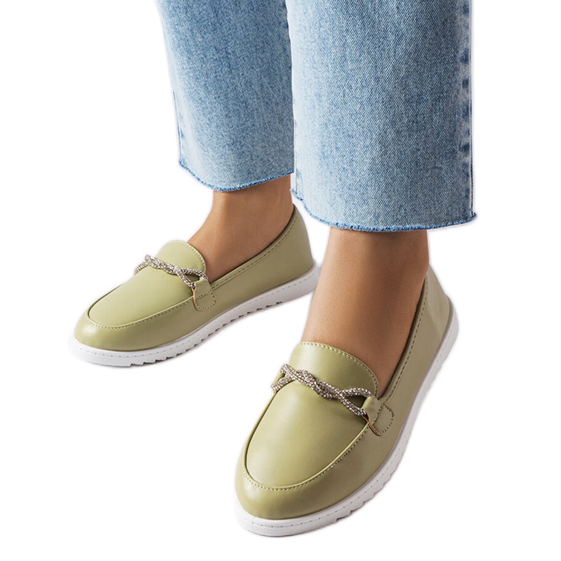Green loafers with rhinestones from Paola