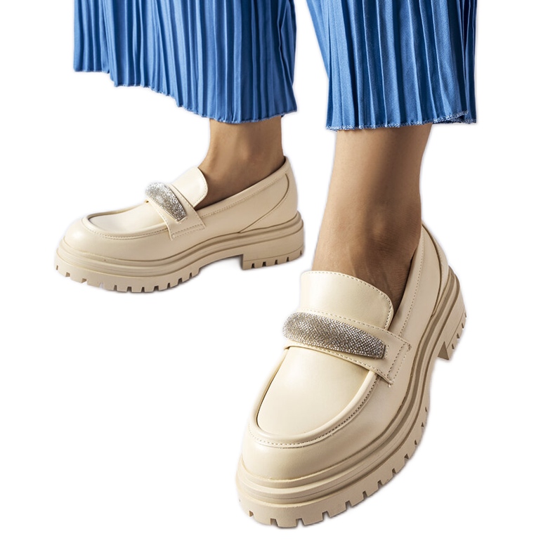Beige moccasins with rhinestones from Hartford Beige moccasins with rhinestones from Hartford