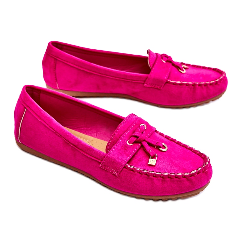 Seastar Classic Suede Moccasins with Fuchsia Decoration pink