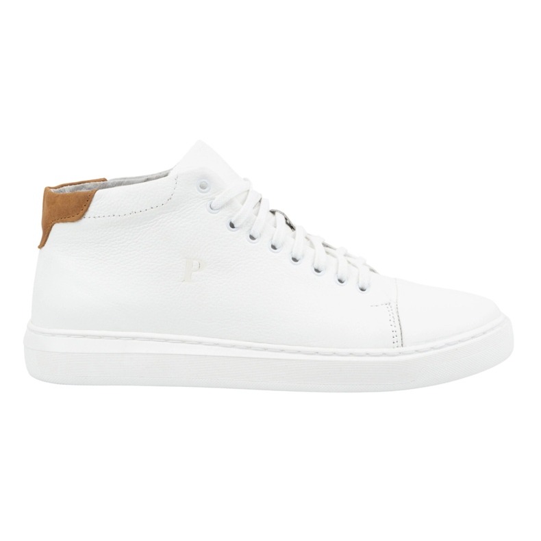 Polbut Men's leather shoes 2110sw white with brown