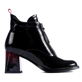 Patent black Shelovet post ankle boots