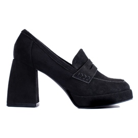 Shelovet black suede boots with a wide stiletto heel