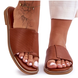 Women's Camel Harmony Leather Slippers brown