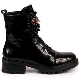 Women's boots with beads, insulated, patent black Jezzi RMR2071-15 Women's boots with beads, insulated, patent black Jezzi RMR2071-15