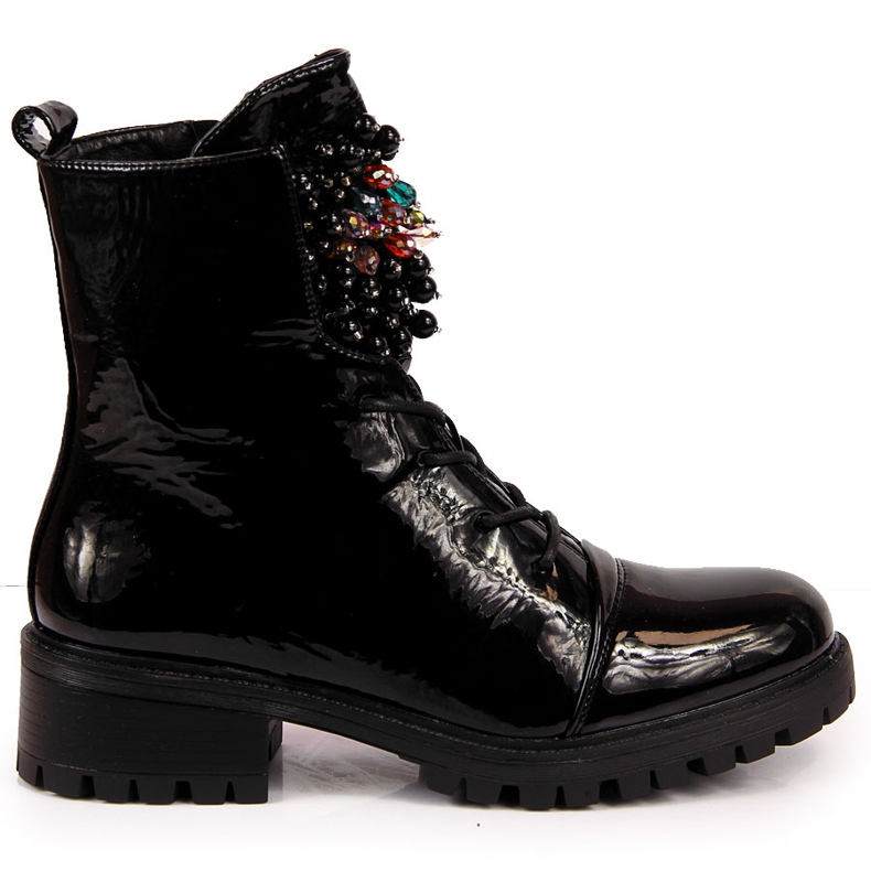 Women's boots with beads, insulated, patent black Jezzi RMR2071-15